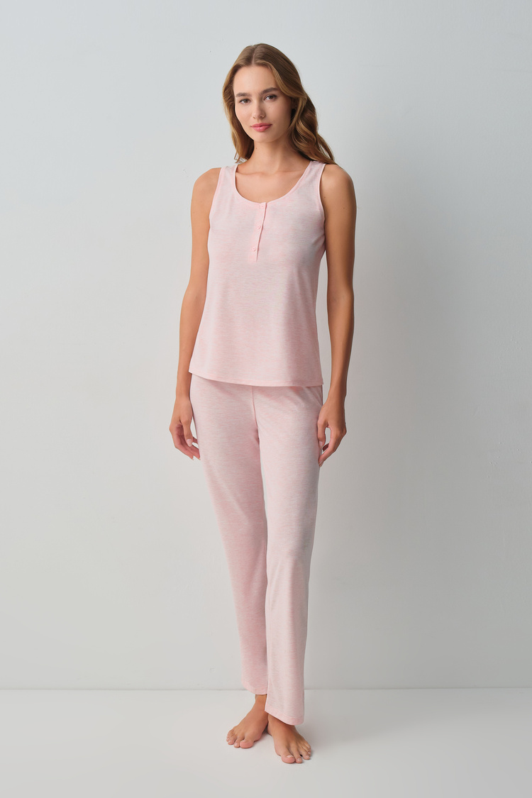 Pink Melange Daily Top-Supant Set