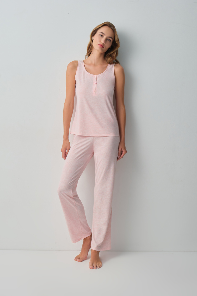 Pink Melange Daily Top-Supant Set