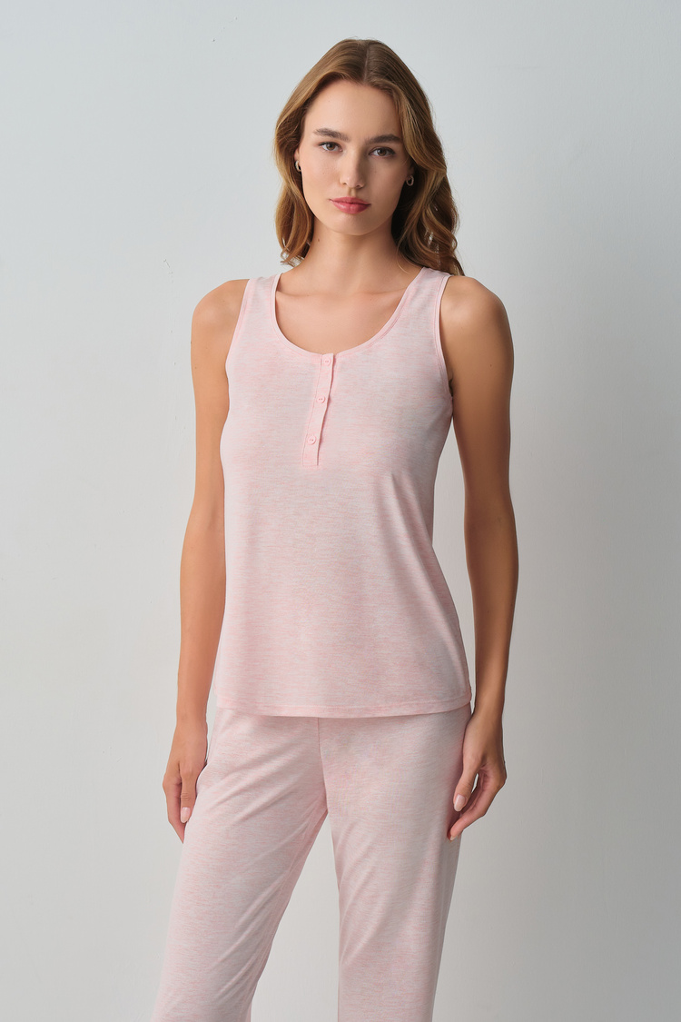 Pink Melange Daily Top-Supant Set