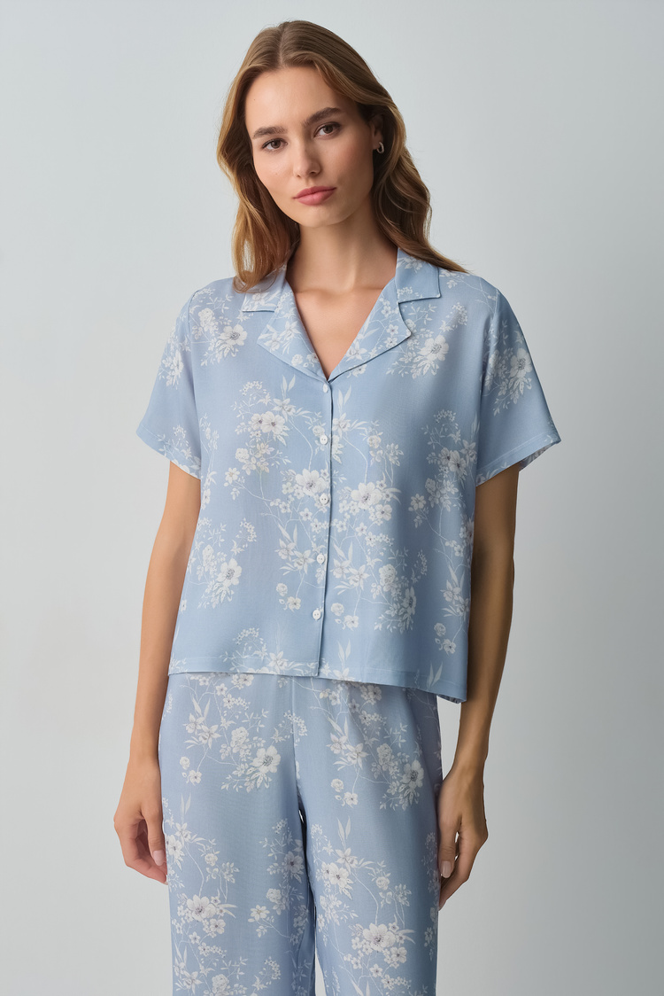 Blue Print Rosanna Shirt Collar Pyjamas Set