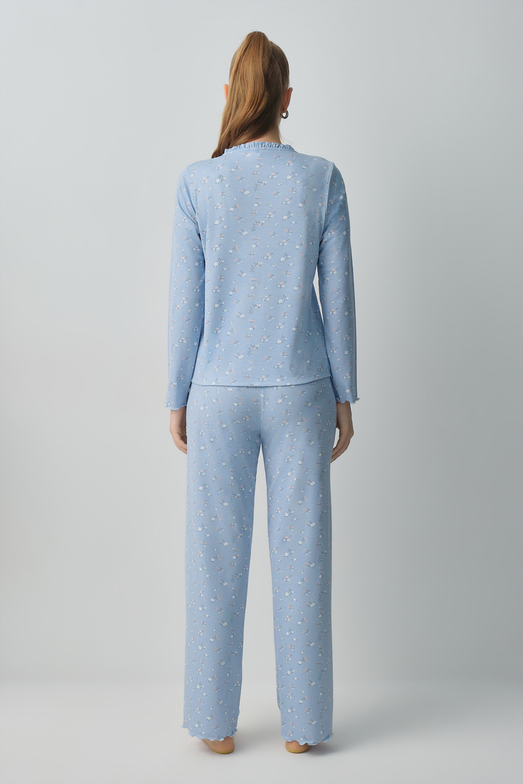 Blue Print Mina Shirt Collar Pyjamas Set