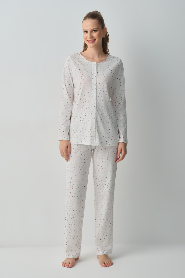 Ecru Print Amara Shirt Collar Pyjamas Set