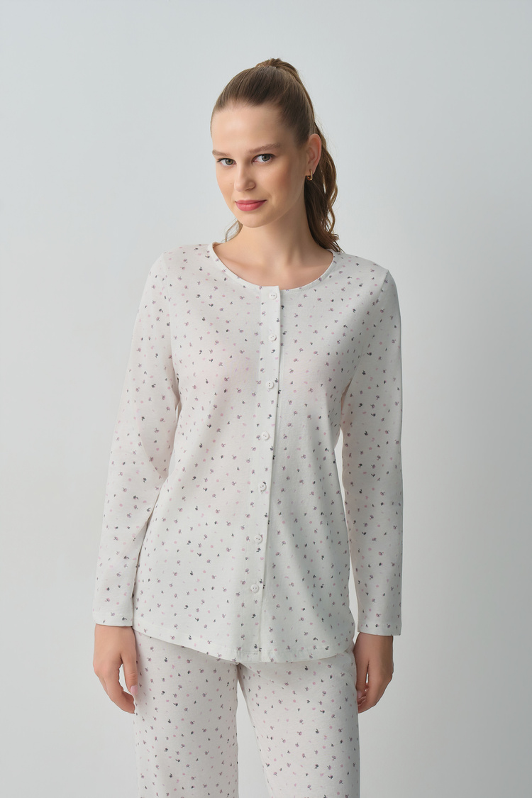 Ecru Print Amara Shirt Collar Pyjamas Set