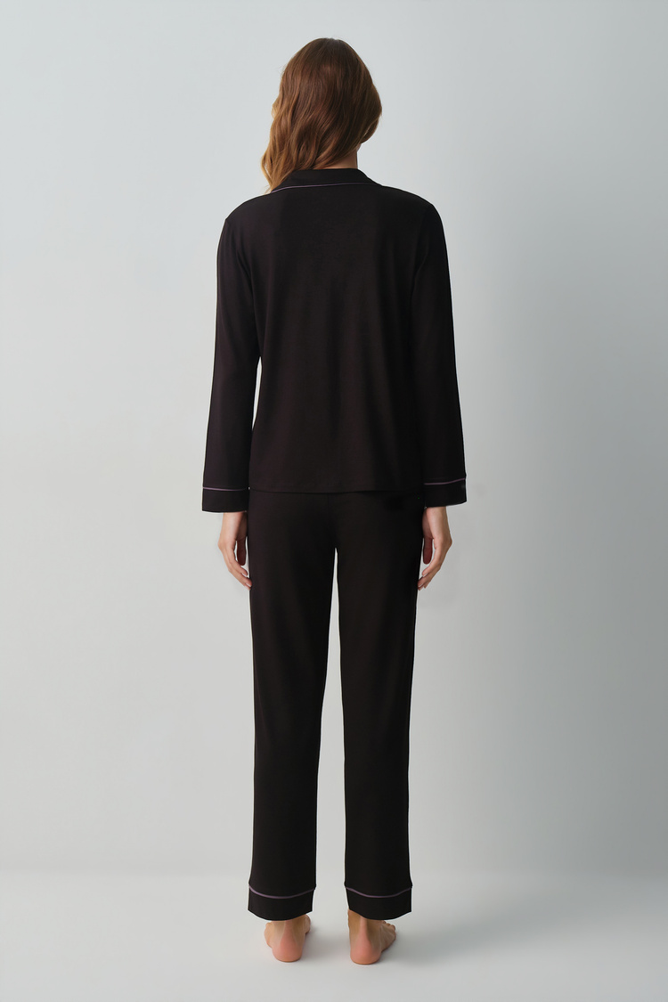 Black Misty Shirt Collar Pyjamas Set