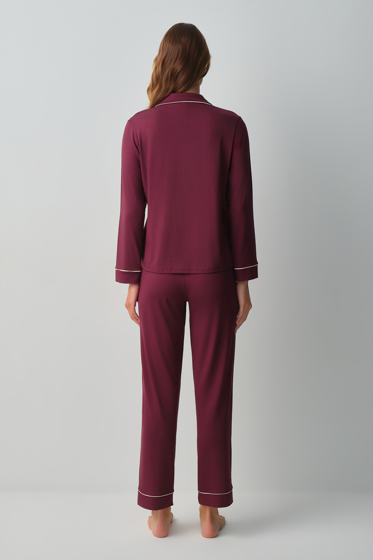 Burgundy Misty Shirt Collar Pyjamas Set