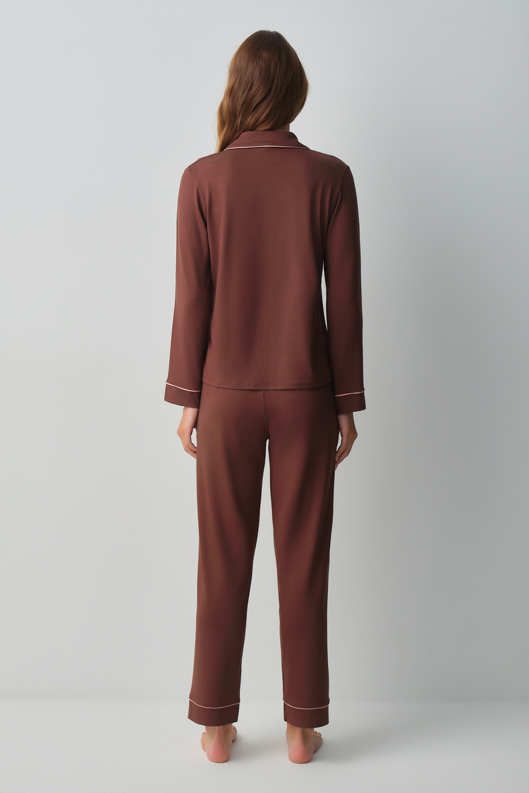 Mocha Misty Shirt Collar Pyjamas Set