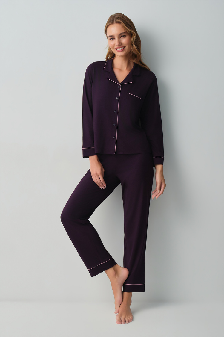 Plum Misty Shirt Collar Pyjamas Set