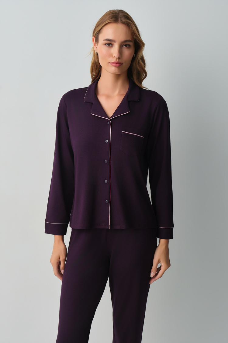 Plum Misty Shirt Collar Pyjamas Set