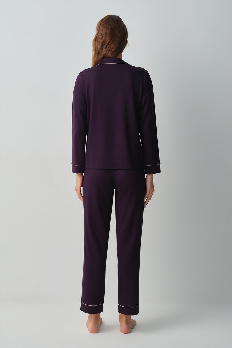 Plum Misty Shirt Collar Pyjamas Set