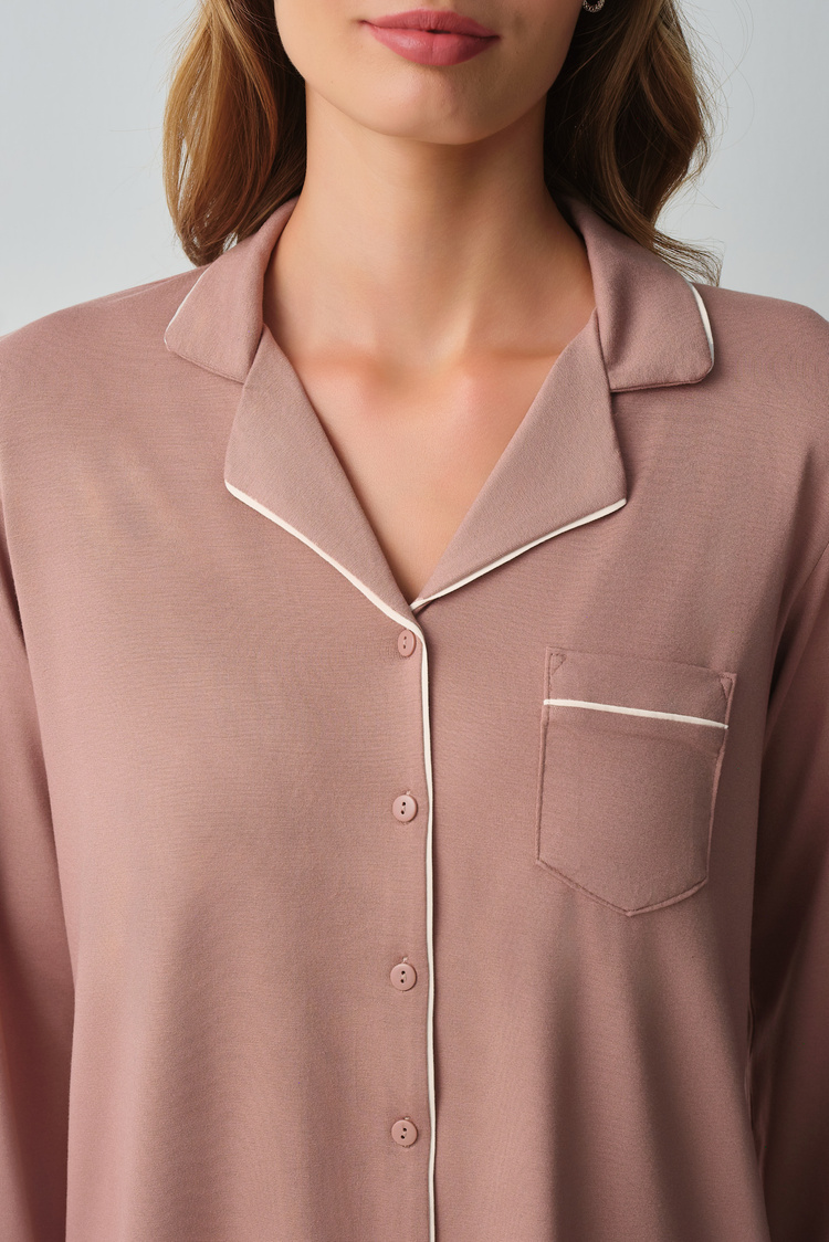 Cappucino Misty Shirt Collar Pyjamas Set