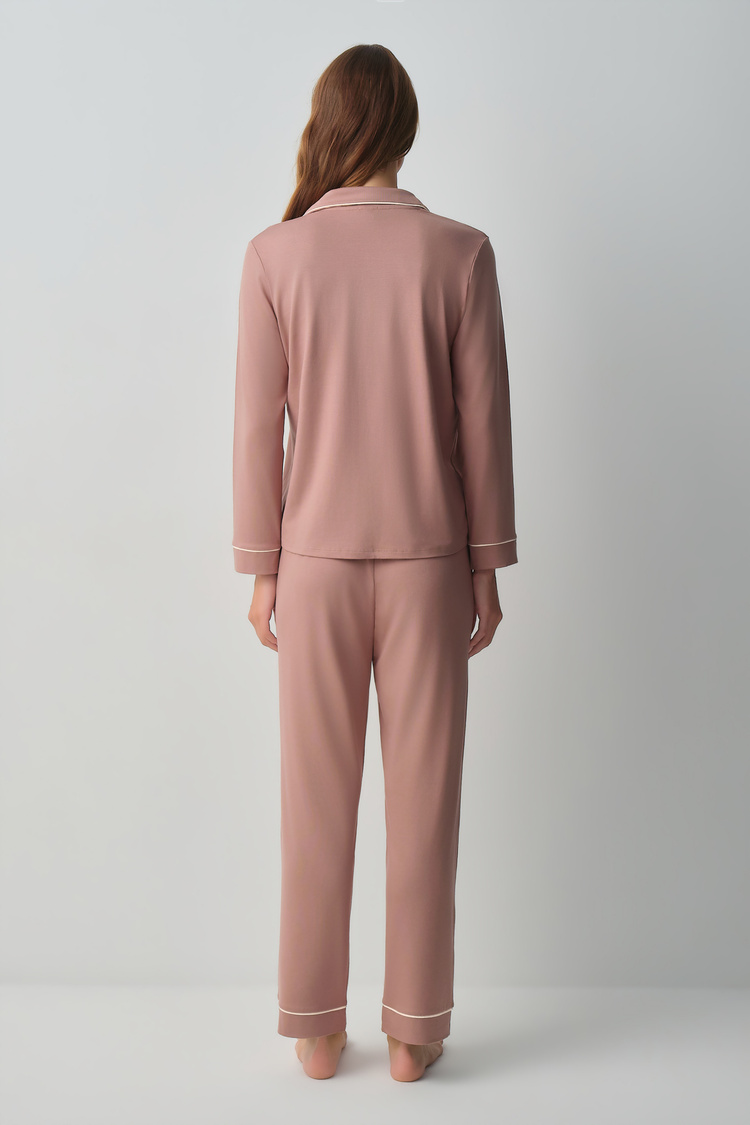 Cappucino Misty Shirt Collar Pyjamas Set
