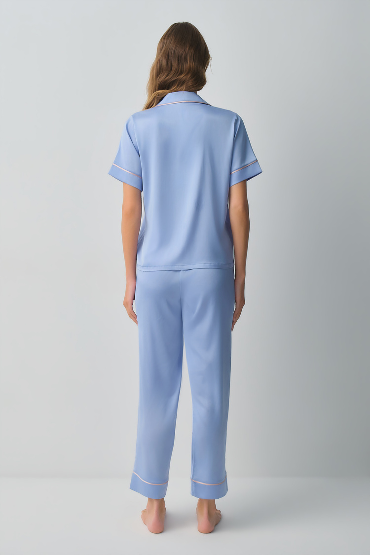 Blue Clara Shirt Collar Pyjamas Set