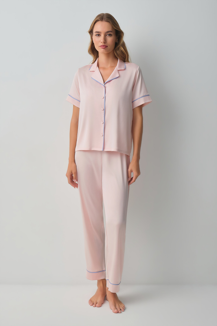 Pink Clara Shirt Collar Pyjamas Set