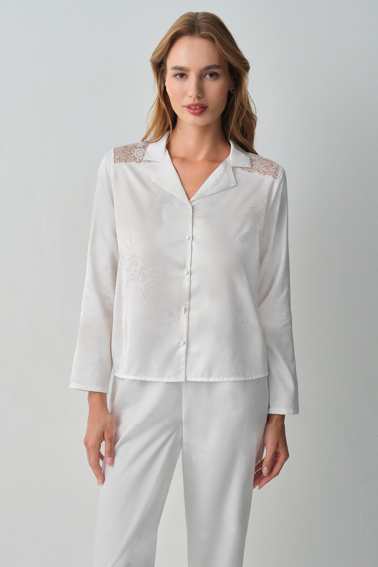 Ecru Bride Shirt Collar Pyjamas Set