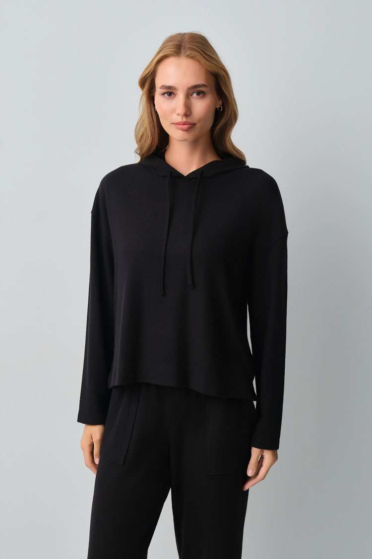 Siyah Comfort Kapüşonlu Pijama Takımı