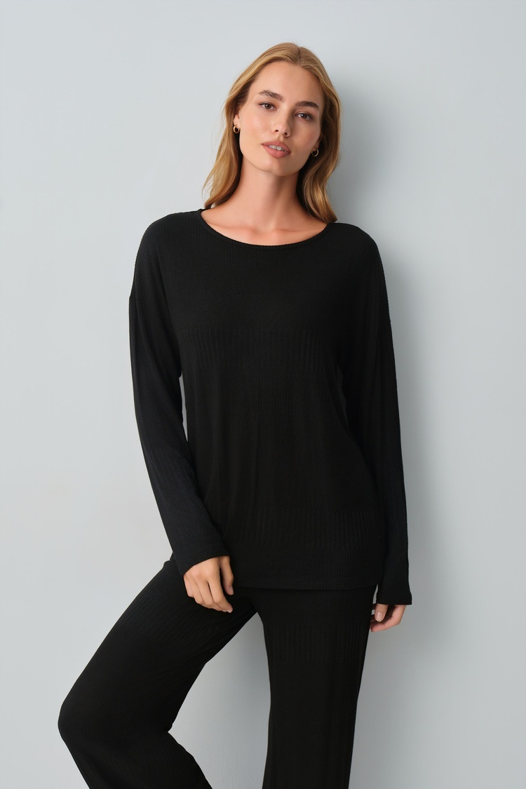 Siyah Comfort Geniş Yaka Pijama Takımı