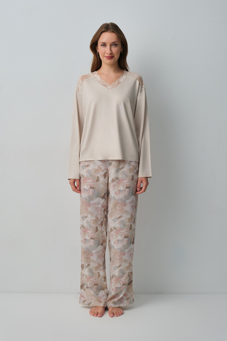 Bej Desenli Monica Pijama Takımı