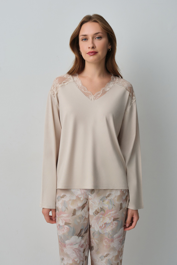 Bej Desenli Monica Pijama Takımı