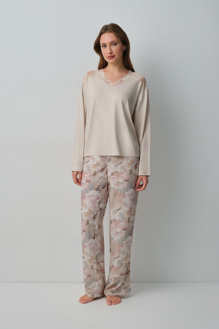 Bej Desenli Monica Pijama Takımı