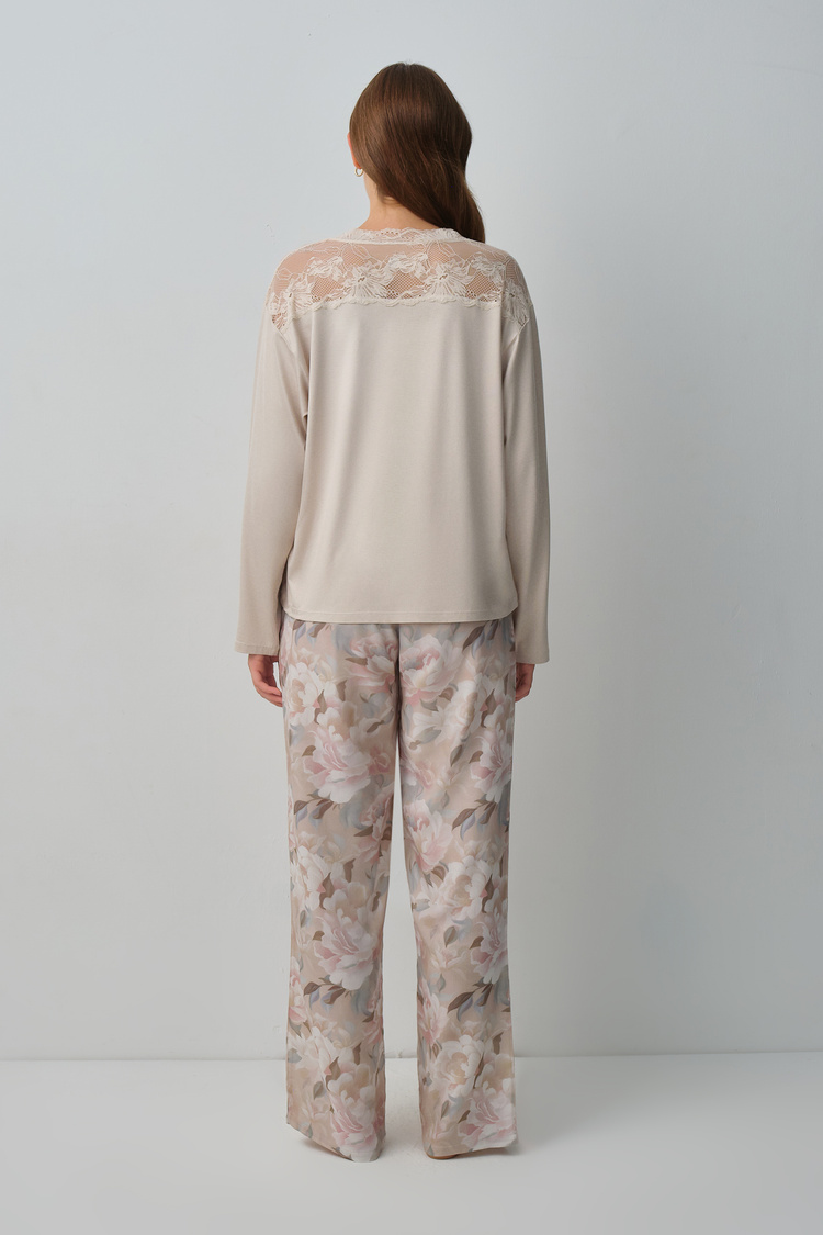 Bej Desenli Monica Pijama Takımı