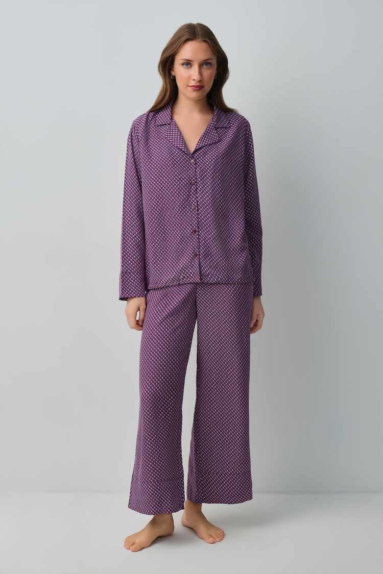Burgundy Print Vera Shirt Collar Pyjamas Set