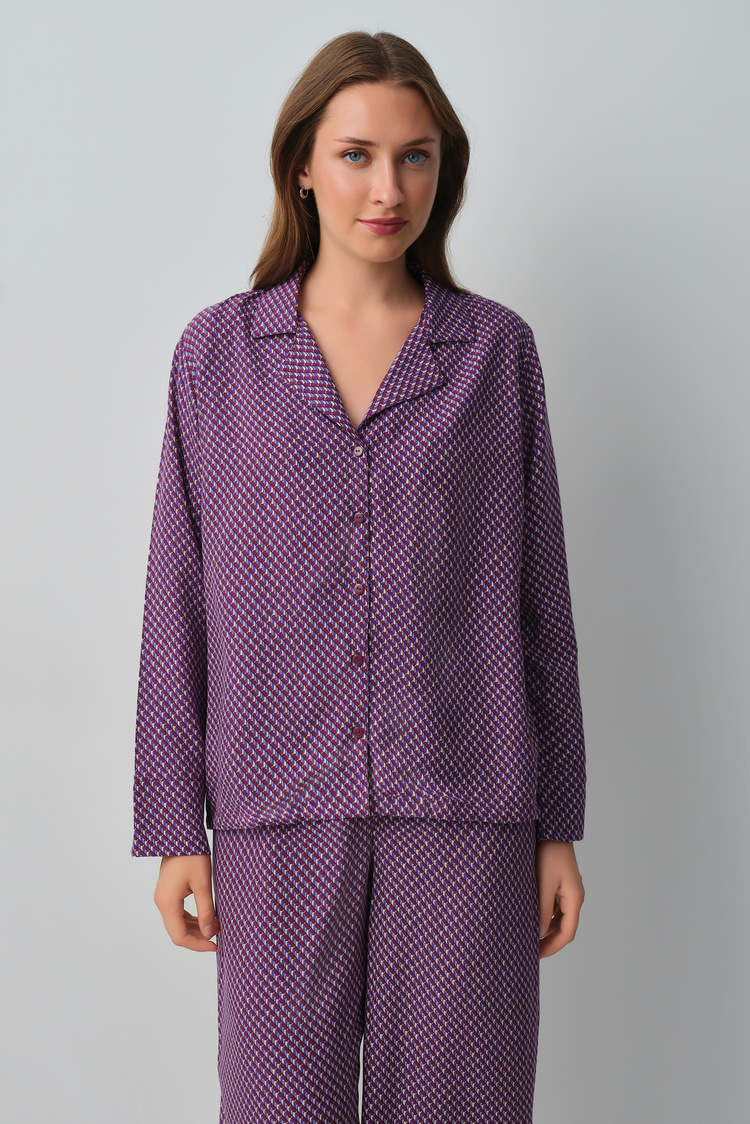 Burgundy Print Vera Shirt Collar Pyjamas Set