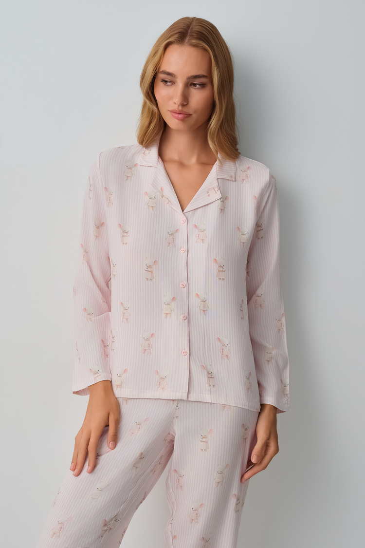 Pink Line Lulusu Shirt Collar Pyjamas Set