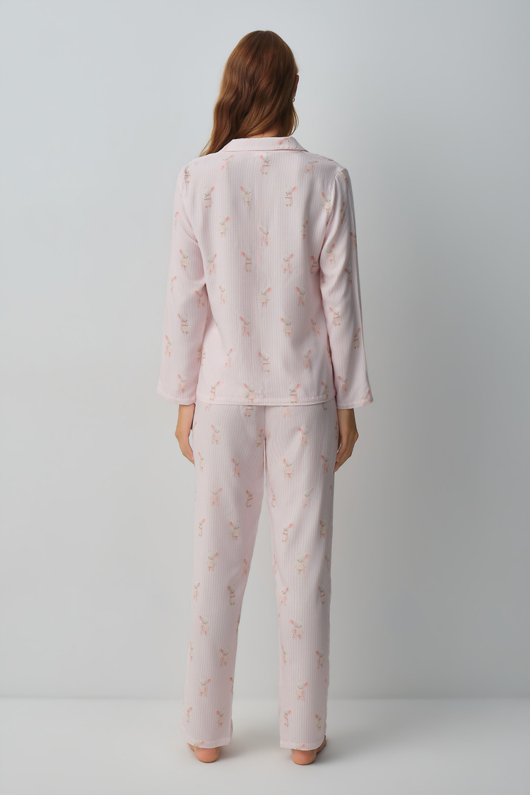 Pink Line Lulusu Shirt Collar Pyjamas Set