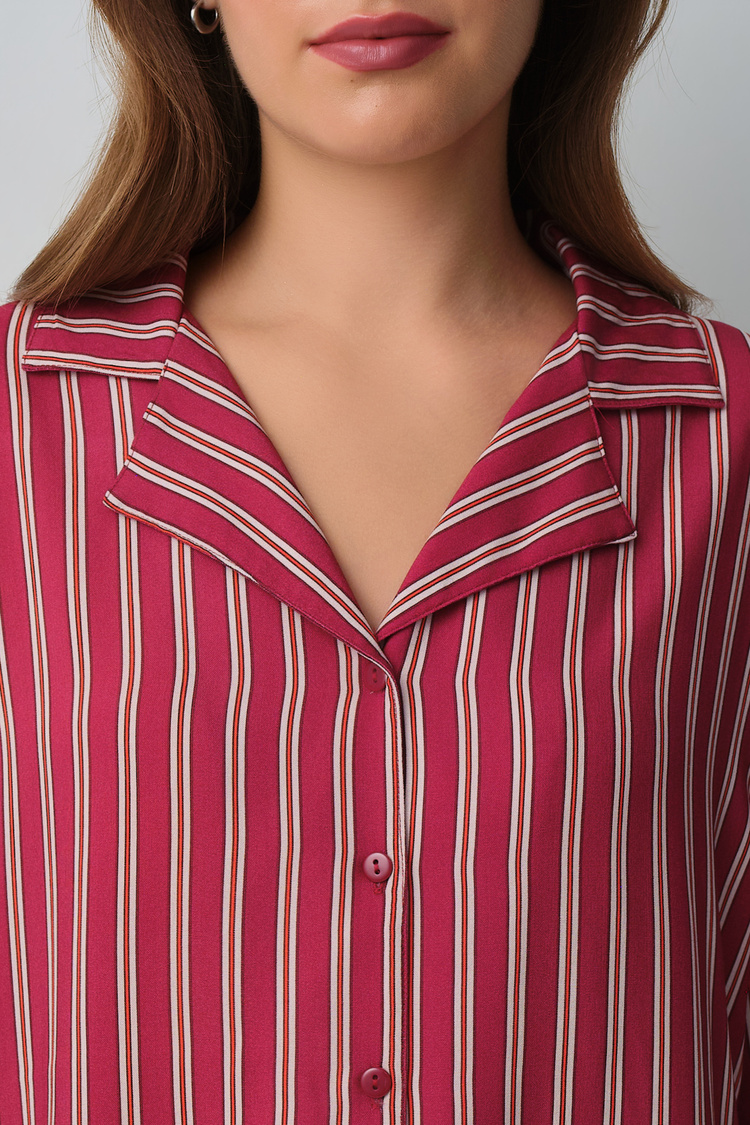 Burgundy Line Siamore Shirt Collar Pyjamas Set