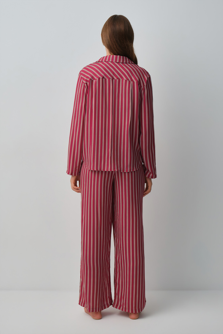 Burgundy Line Siamore Shirt Collar Pyjamas Set