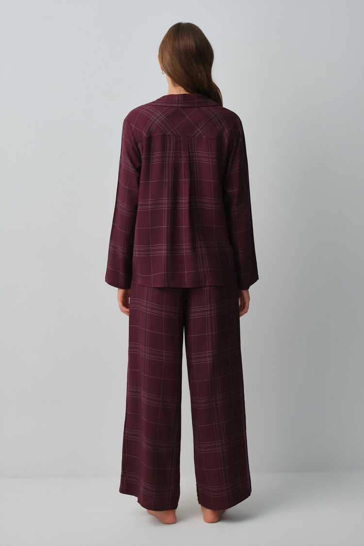 Mürdüm Ekoseli Mariana Gömlek Yaka Pijama Takımı