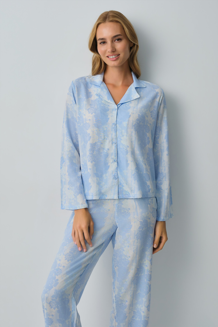 Blue Print Freya Shirt Collar Pyjamas Set