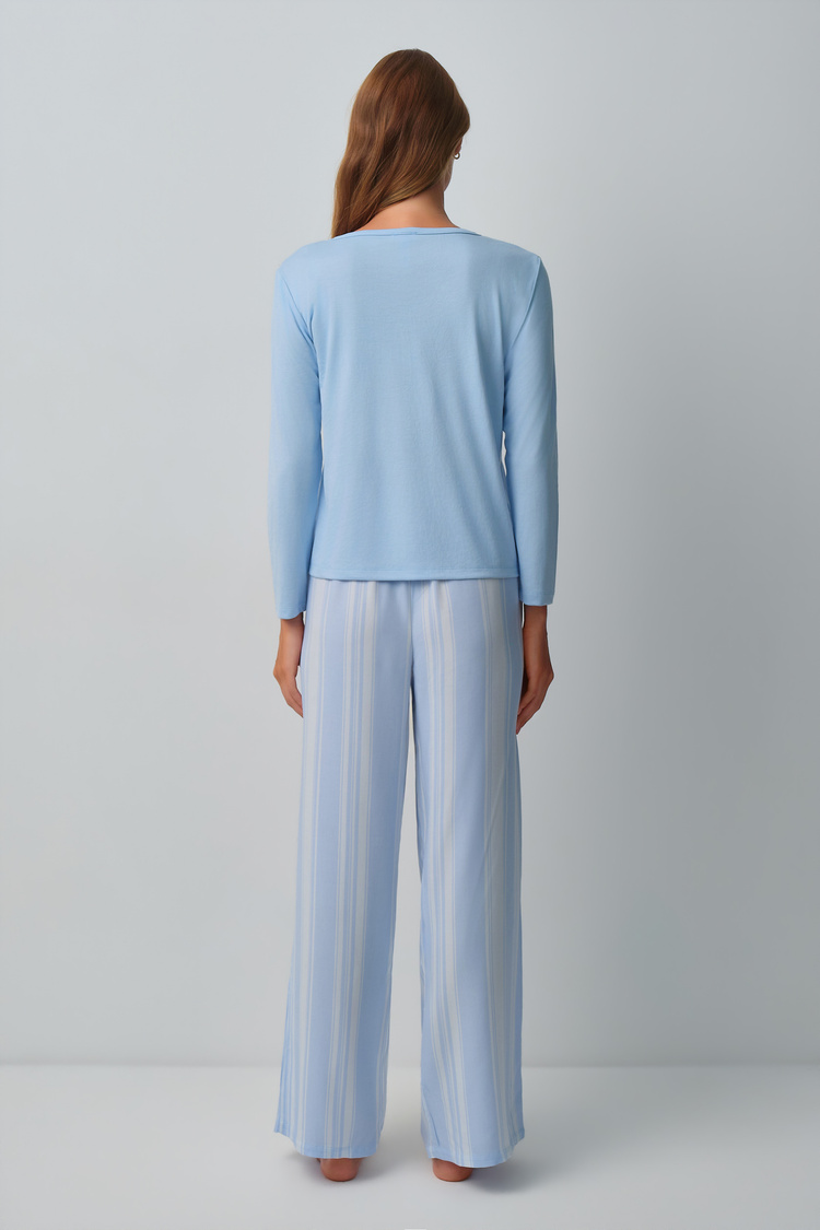 Blue Line Print Freya V-Neck Pyjamas Set