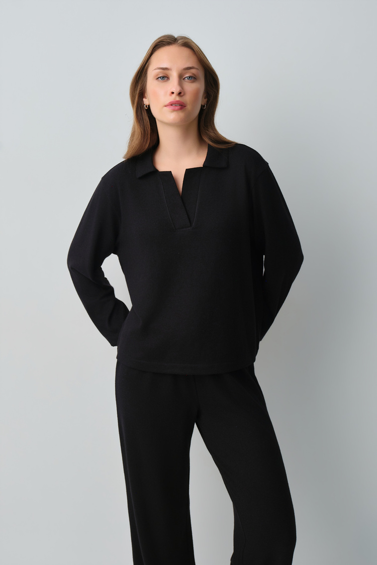 Siyah Comfort Club Yakalı Pijama Takımı