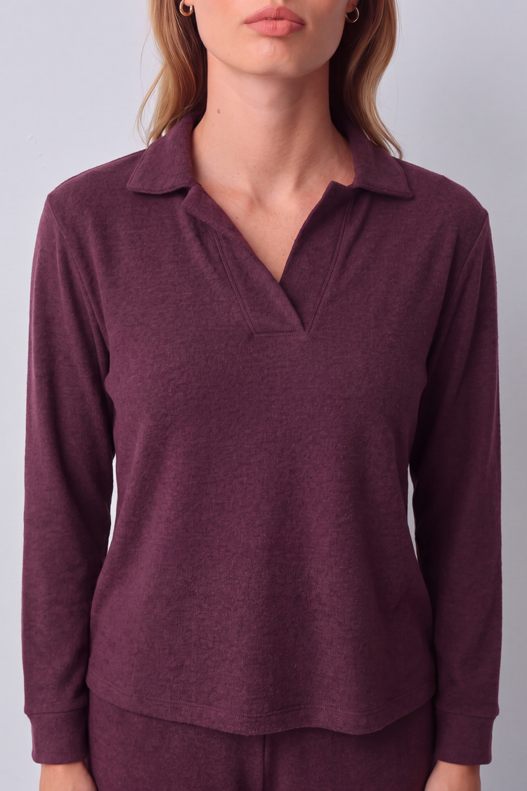 Bordo Comfort Club Yakalı Pijama Takımı