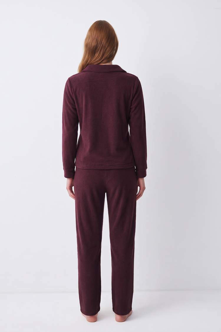 Bordo Comfort Club Yakalı Pijama Takımı