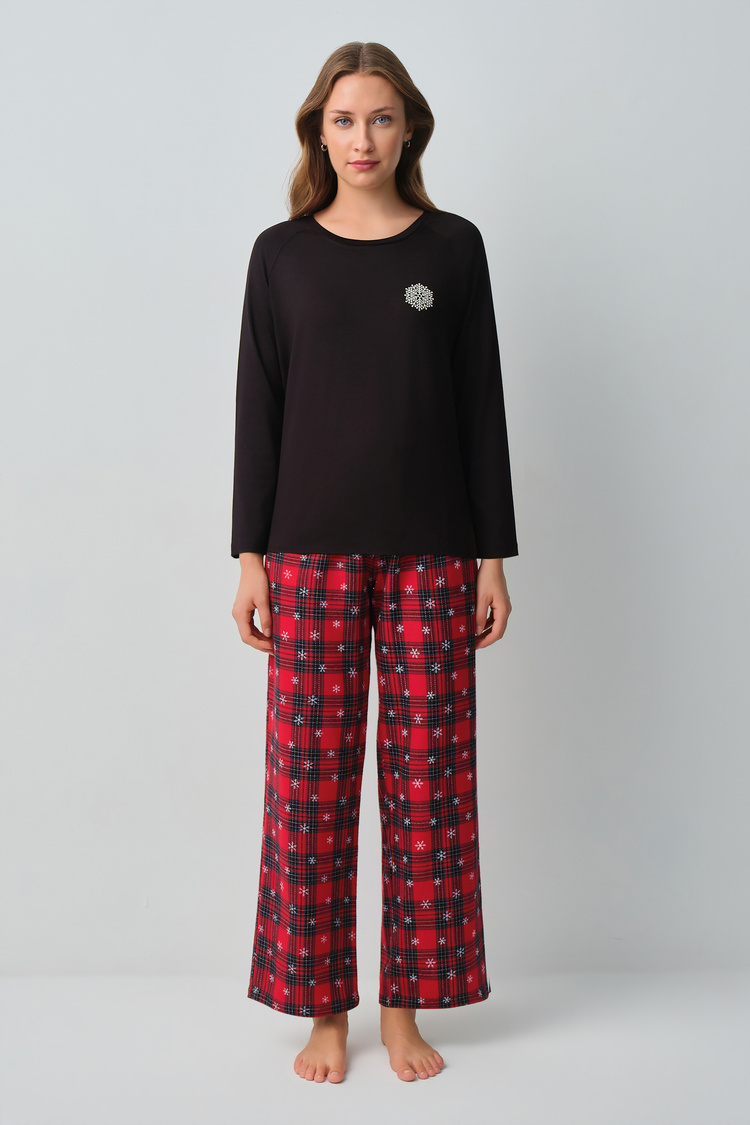 Kırmızı Crystal Pamuklu Pijama Takımı