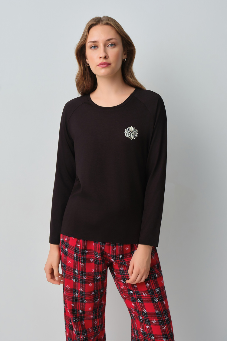 Kırmızı Crystal Pamuklu Pijama Takımı