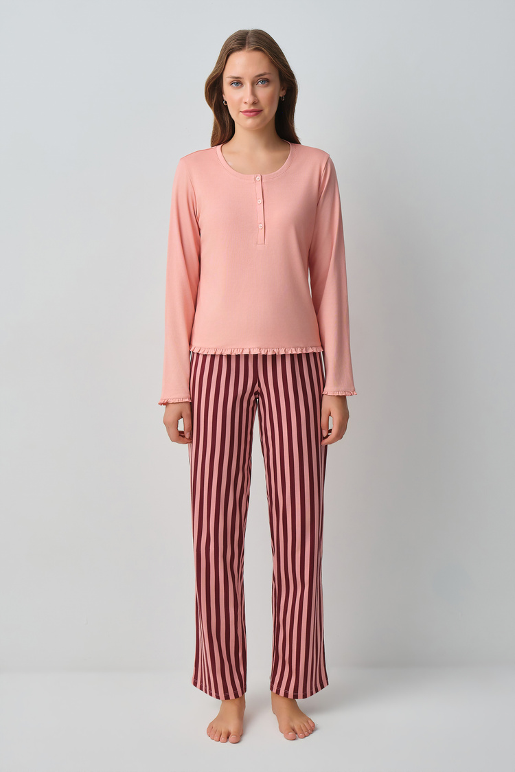 Pembe Çizgili Stripe Pijama Takımı