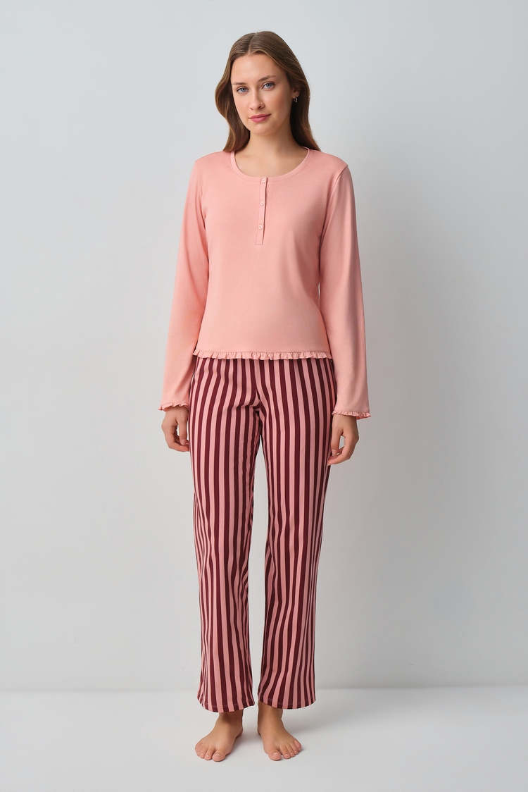 Pembe Çizgili Stripe Pijama Takımı