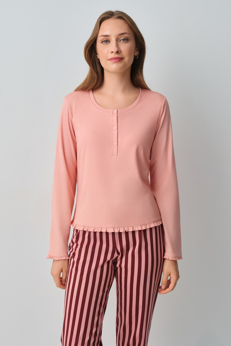 Pembe Çizgili Stripe Pijama Takımı