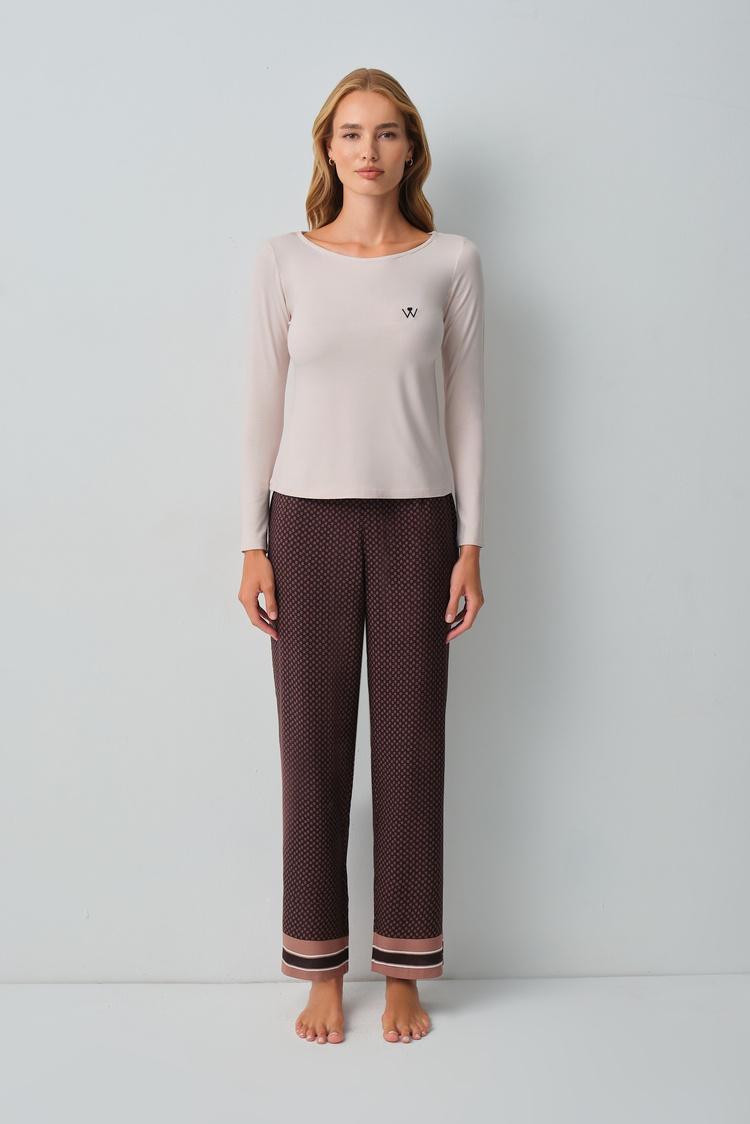 Brown Print Monogram Pyjamas Set