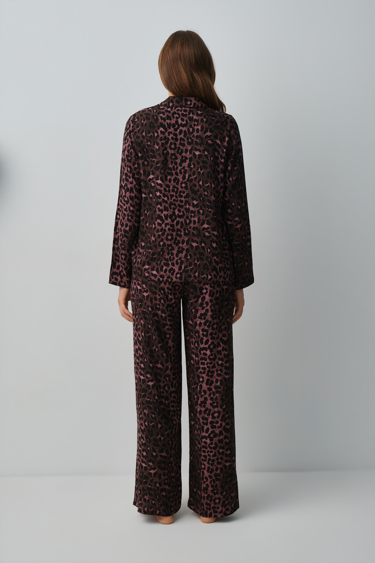 Black Print Meloni Shirt Collar Pyjamas Set