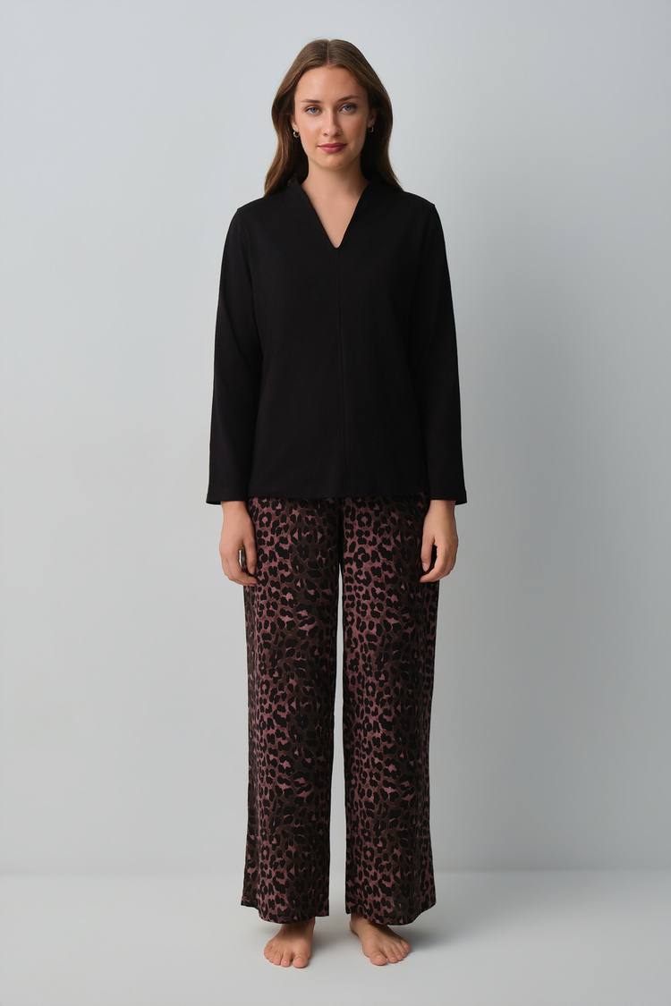 Black Print Meloni Leopard Pyjamas Set