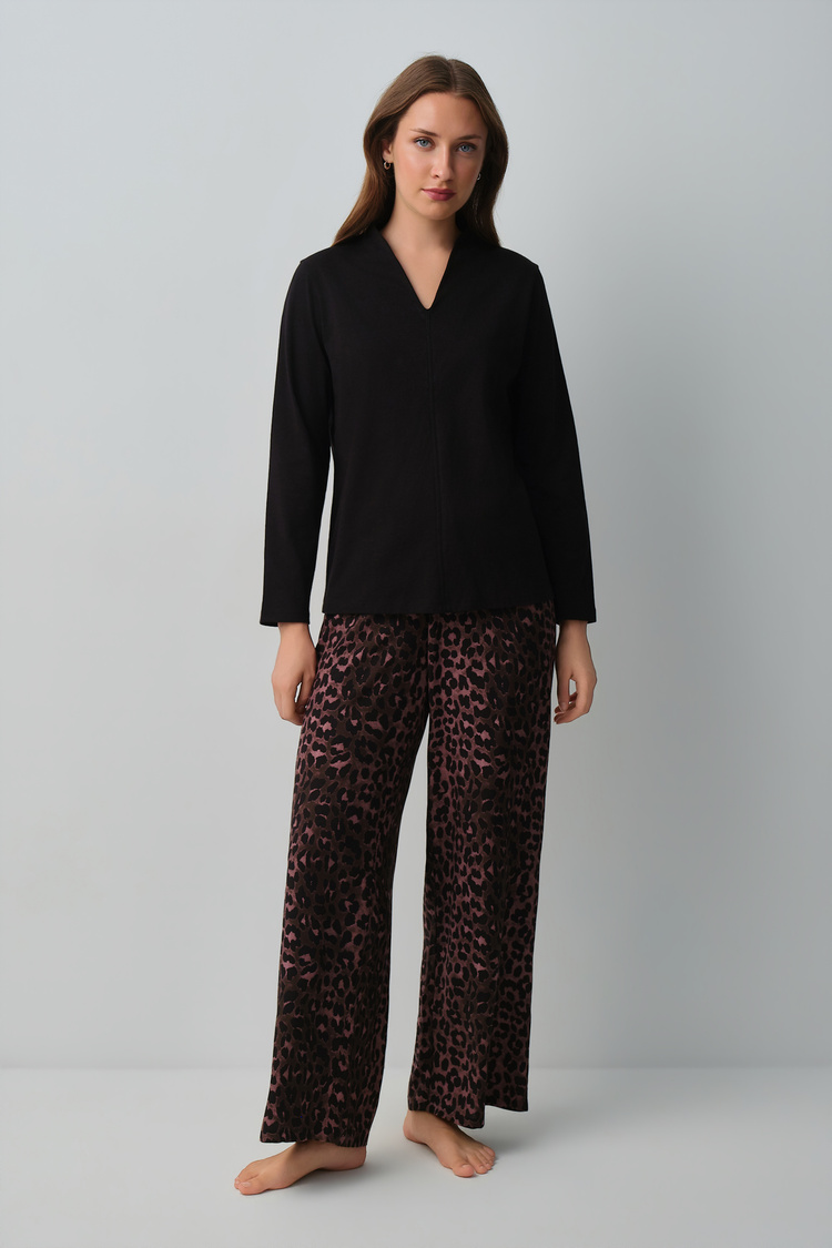 Black Print Meloni Leopard Pyjamas Set
