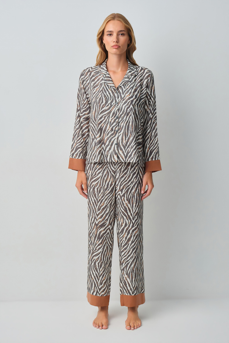 Zebra Print Wild Zebra Shirt Collar Pyjamas Set