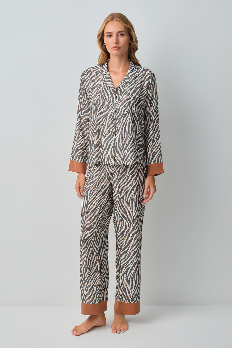 Zebra Print Wild Zebra Shirt Collar Pyjamas Set