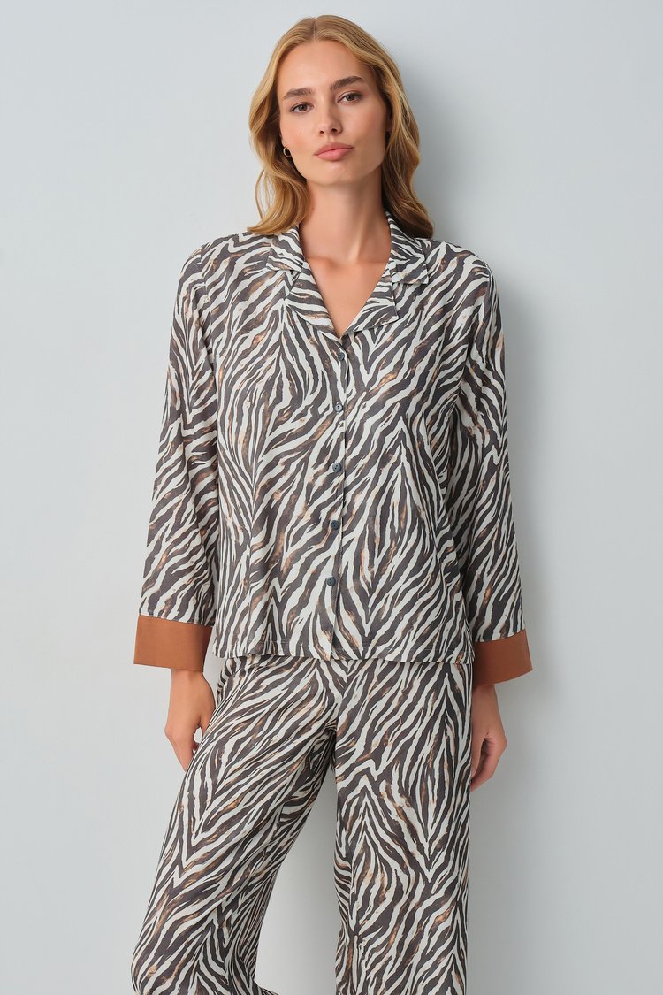 Zebra Print Wild Zebra Shirt Collar Pyjamas Set