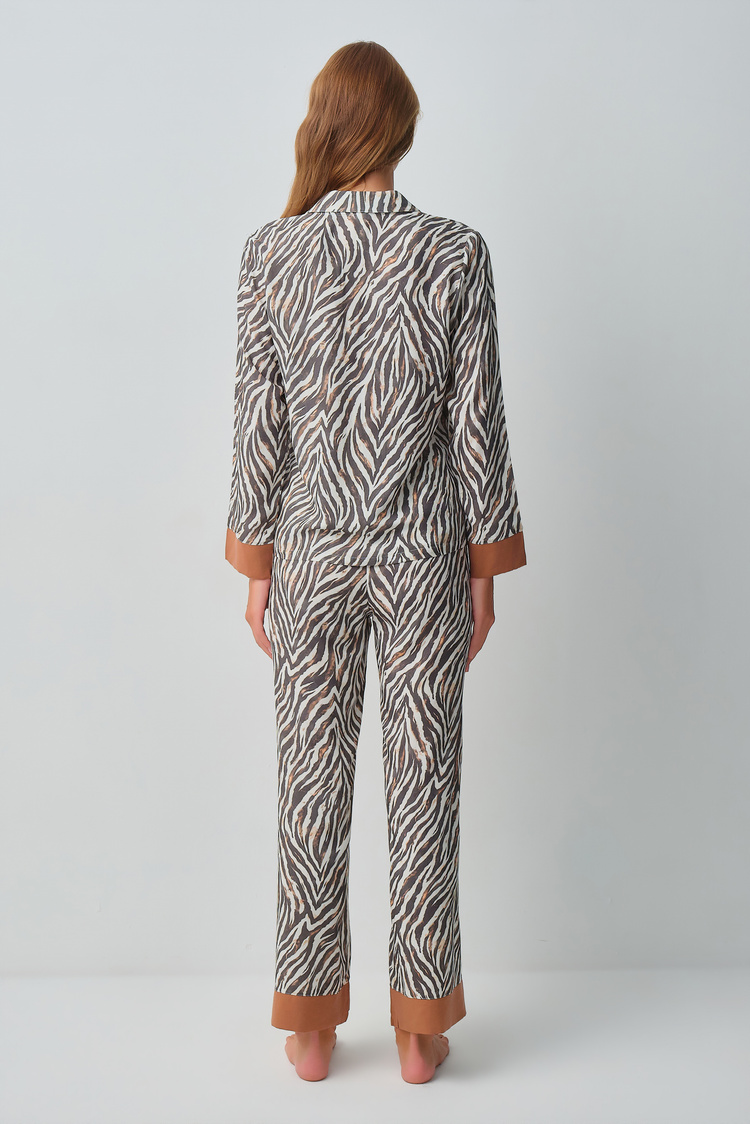 Zebra Print Wild Zebra Shirt Collar Pyjamas Set