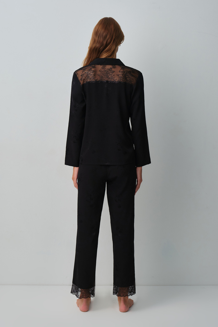 Black Private Shirt Collar Pyjamas Set